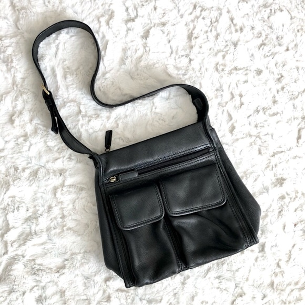 Fossil Vintage Pebbled Leather Black Shoulder Messenger Bag